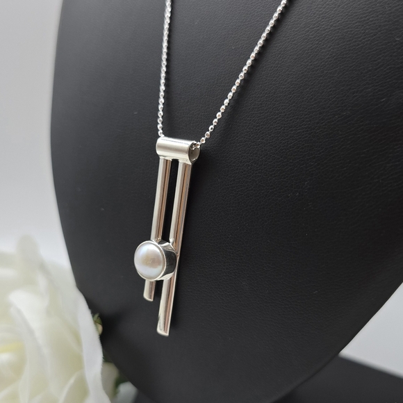 ❤️ EDGY PEARL STERLIBG SILVER NECKLACE - Picture 3 of 8